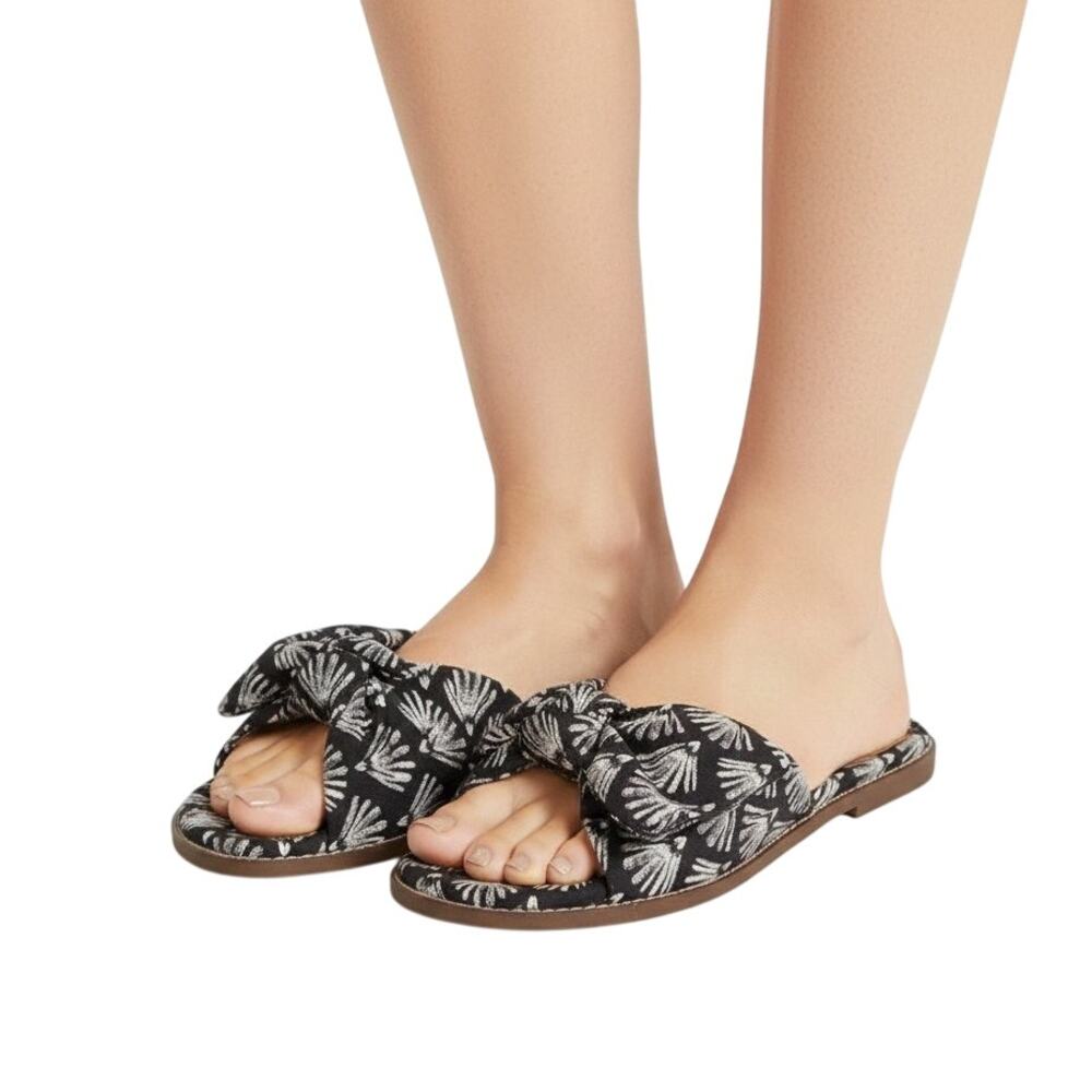 J.Crew Black Ivory Printed Knot Slide Sandals, US6.5